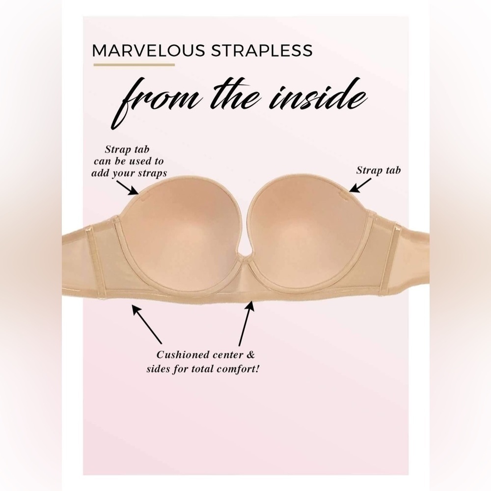 Paramour by Felina Marvelous Strapless Full Busted‎ Neutral Underwire Bra 38DDD - Picture 13 of 13